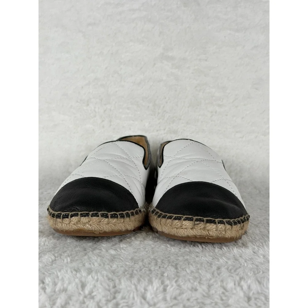 Talbots Espadrilles Women 6.5‎ White Black Quilted Leather Cap Toe Flats
